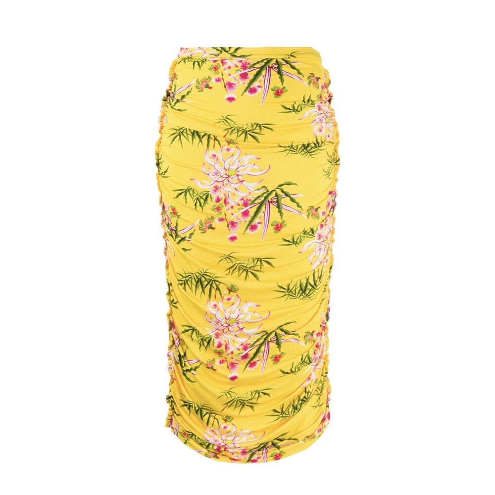 Kenzo Paris Sea Lily Yellow midi skirt Women Sz S Rushed Knit Yellow Resort NWOT